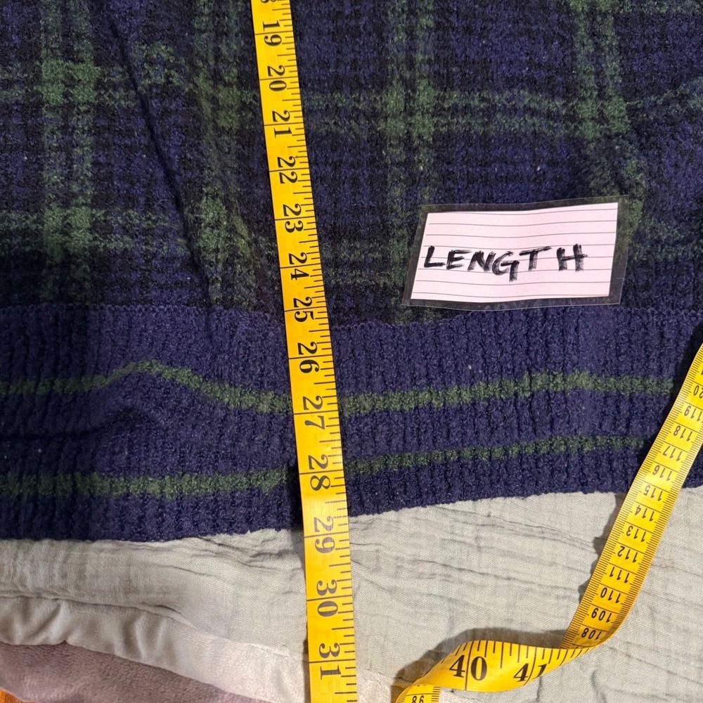 Cotton Traders Vtg Sweater Mens 3X Navy Green Tartan Plaid Wool Boucle Academia - Picture 7 of 8